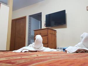 Giường trong phòng chung tại Hotel Teomar