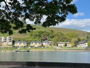 a group of houses on the shore of a lake at Ferienwohnung Haus Mäsch in Wellen