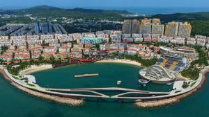 an aerial view of a city with a harbor at Anna seaview hotel in Phú Quốc