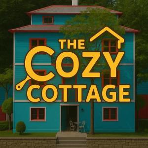 a sign for the cozy cottage in front of a blue house at The Cozy Cottage in Kundālshai