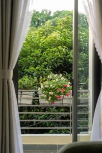 a window view of a balcony with a potted plant at Sai Gon Stay-Hi-Tech Park Collection in Ho Chi Minh City