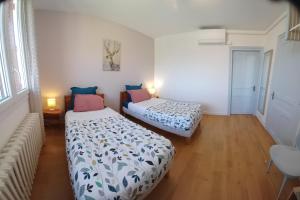 a room with two beds in a room at Les Planchettes in Orcival