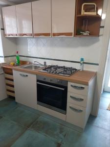 a kitchen with a stove and a sink at Casa Serena 2 in Scanno