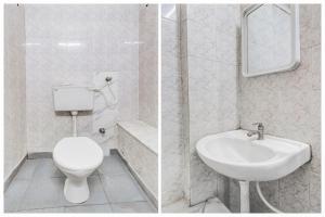 two pictures of a bathroom with a toilet and a sink at Super Hotel O MG Road Raniganj Formerly Holiday Hotel in Hyderabad