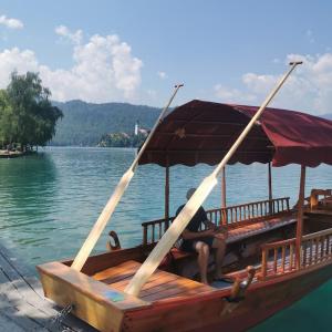 a person sitting on a boat in the water at Camp Starshine near Bled in Begunje na Gorenjskem