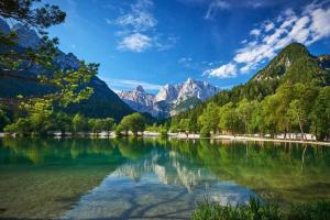 a view of a lake with mountains in the background at Camp Starshine near Bled in Begunje na Gorenjskem