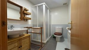 a bathroom with a toilet and a sink and a shower at PISO AINETXA in Posada de Llanes +20 photos