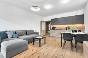 a living room with a couch and a table at Klínovec 301 by Mountain ways in Loučná pod Klínovcem