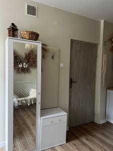 a room with a closet with a mirror and a door at Apartament Boho Monte 60 in Sopot