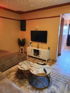 a living room with a couch and a tv on a wall at Pure excellence homes in Ruiru