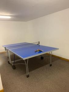 a ping pong table with a racket on top of it at La marmotte namuroise in Saint-Jean-d'Aulps