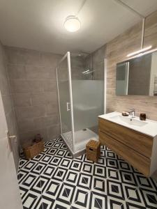 a bathroom with a shower and a sink at LAVAUR Location de meublé saissonier in Labastide-Saint-Georges