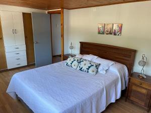 a bedroom with a bed with two pillows on it at Hermosa casa en Talca in Talca