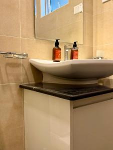 a bathroom with a sink and a mirror at Solar Airport Hotel in Seeduwa