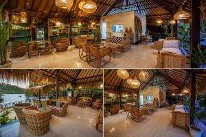 a collage of two pictures of a restaurant at Alinn Villas in Nusa Lembongan