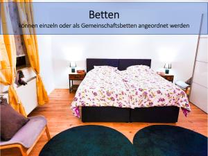 a poster of a bedroom with a bed and a couch at My FeWo in Germersheim