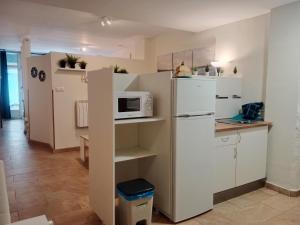a kitchen with a white refrigerator and a microwave at Loft Centrico - Bahia 2B in Santander +8 photos