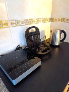 a kitchen counter with a stove and a tea kettle at Hera Sweet Apartment in Niš +13 photos