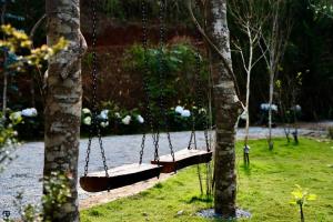 a swing in a park between two trees at tiny house in Ấp An Kroët