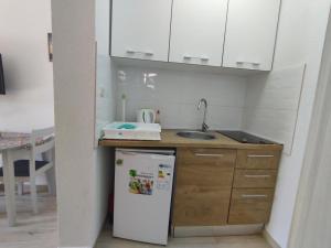 a small kitchen with a sink and a refrigerator at Nikola studio in Božava