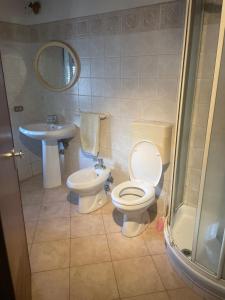 a bathroom with a toilet and a sink at Casa nonna Bruna in Montebruno +9 photos