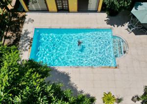 an overhead view of a person in a swimming pool at Aconchego Corrêas in Petrópolis