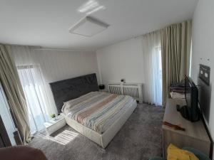 a bedroom with a bed and a television in it at Biby apartament in Cluj-Napoca
