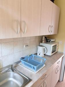 a kitchen counter with a sink and a microwave at Guest house Ivo in Lovran +38 photos