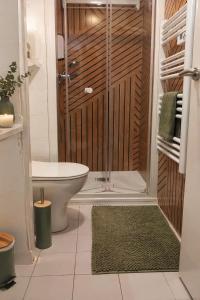 a bathroom with a shower with a toilet and a sink at Les Jardins de L'Ocean - Climatisé in Biscarrosse-Plage +21 photos