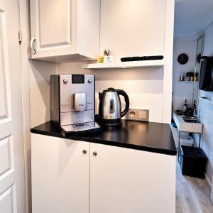a kitchen with a tea kettle on a counter at MMA Apartament with Private Garden & Terrace in Klaipėda +15 photos