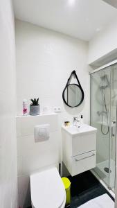 a bathroom with a toilet and a sink and a mirror at A 100m de Monaco, café de paris, plage in Beausoleil