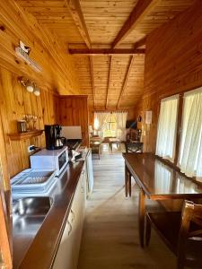 a kitchen with a stove and a counter top at Santa Monica Aparts in El Calafate +44 photos