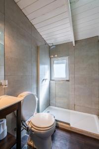 a bathroom with a toilet and a bath tub at INDÓMITO HOSTEL in San Carlos de Bariloche +61 photos