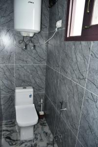 a bathroom with a toilet and a water tank at Haari Wann in Srinagar