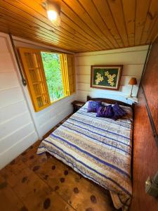 a bedroom with a large bed in a house at Chales Bamboo Jungle in Petrópolis