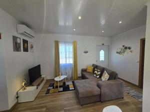 a living room with a couch and a tv at Vila de Baixo in Lajes das Flores