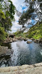 a stream of water with rocks and trees at Livora Mountain Lodge in Etimole