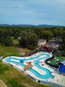 an aerial view of a large water park at Jellystone Park Gardiner in Gardiner