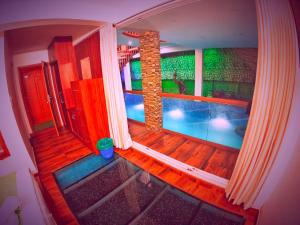 an overhead view of a swimming pool in a house at casa Verde Kochi in Cochin