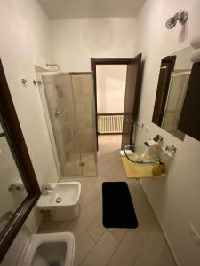 a bathroom with a shower and a sink and a toilet at Borghaus Iseo in Iseo