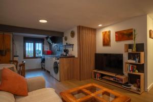 a living room with a couch and a tv at Refugio 1900 in San Cristóbal de Segovia +17 photos