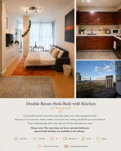 a collage of a living room with a bed and a kitchen at Stunning City Centre Retreat in Birmingham