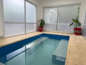 a swimming pool in a room with potted plants at Villa de Merlo All Inclusive & Spa by MH in Merlo