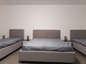 a bedroom with two beds and a white wall at B&B Belvedere in Monreale