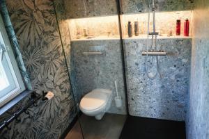 a bathroom with a toilet and a shower at De Kopstoof in Lekkerkerk