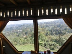 a window with a view of a mountain view at Cabaña MonteNube EcoConcientizate in Silvania