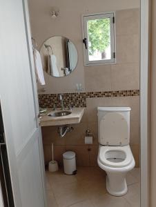 a bathroom with a toilet and a sink and a mirror at El DESCANSO HOSPEDAJE in Resistencia