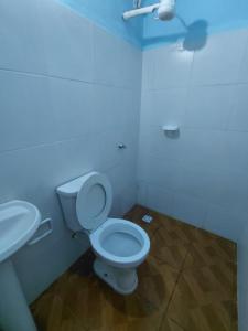 a bathroom with a toilet and a sink at Apartamentos Ines in Puerto Iguazú