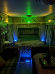 a bedroom with a bed with a green light at Tamesis - Wildernest in Neranie