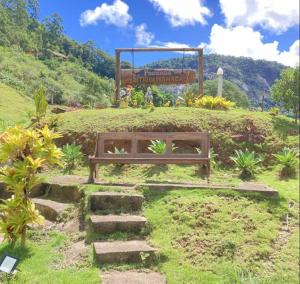 una panchina del parco in cima a una collina di Sítio Do Manacá a Domingos Martins